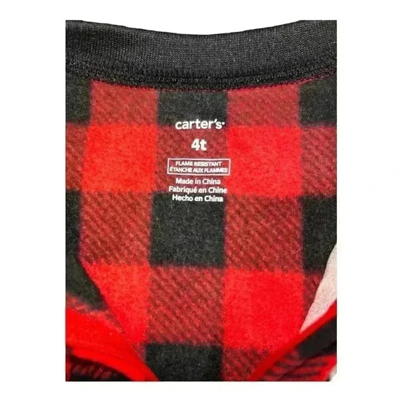 Carter’s Red Black Buffalo Plaid Fleece Sleeper Christmas Santa’s Helper Sz 4T - Picture 4 of 4